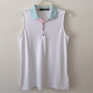 Ralph Lauren Polo Shirt Med White Golf Sleeveless Preppy Tennis Pickelball RLX